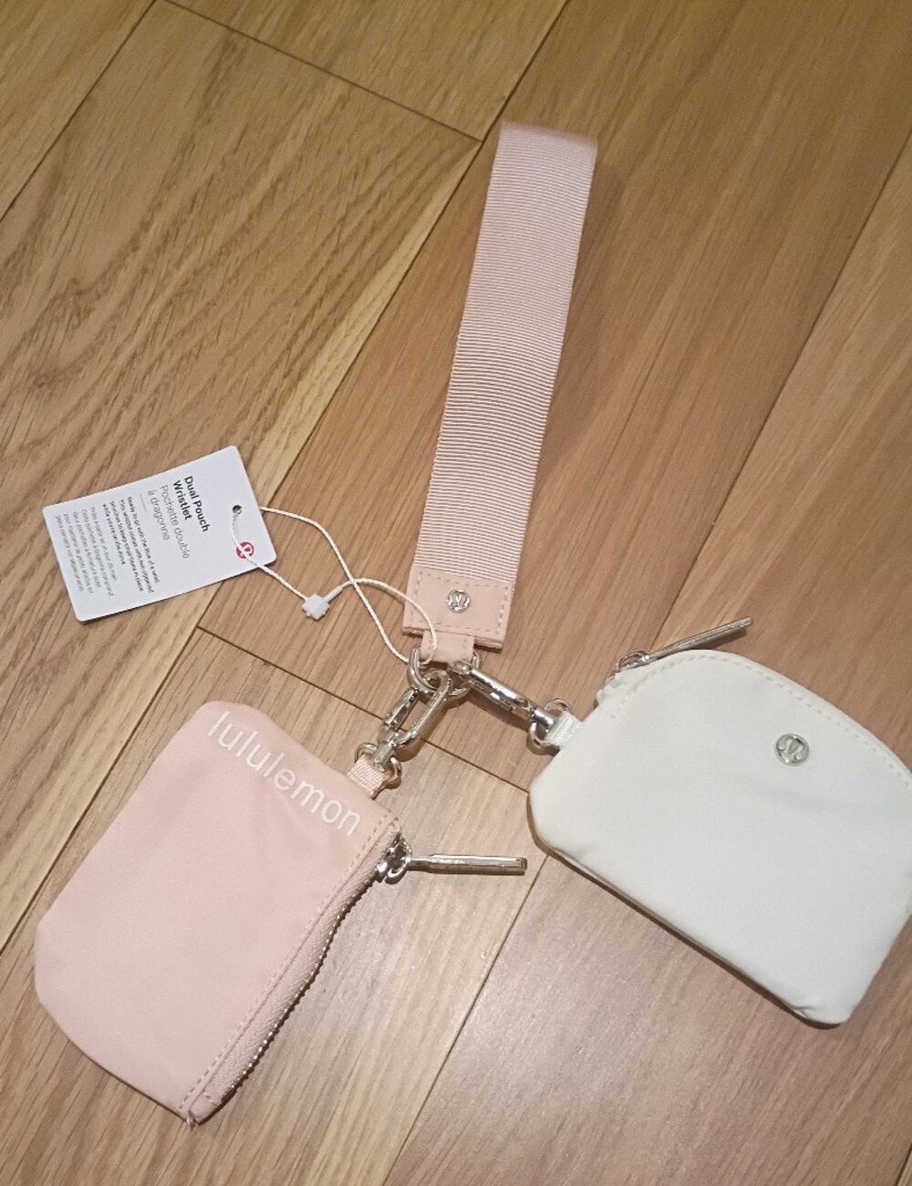 Lululemon Dual Pouch Wristlet Keychain Set Pink And White